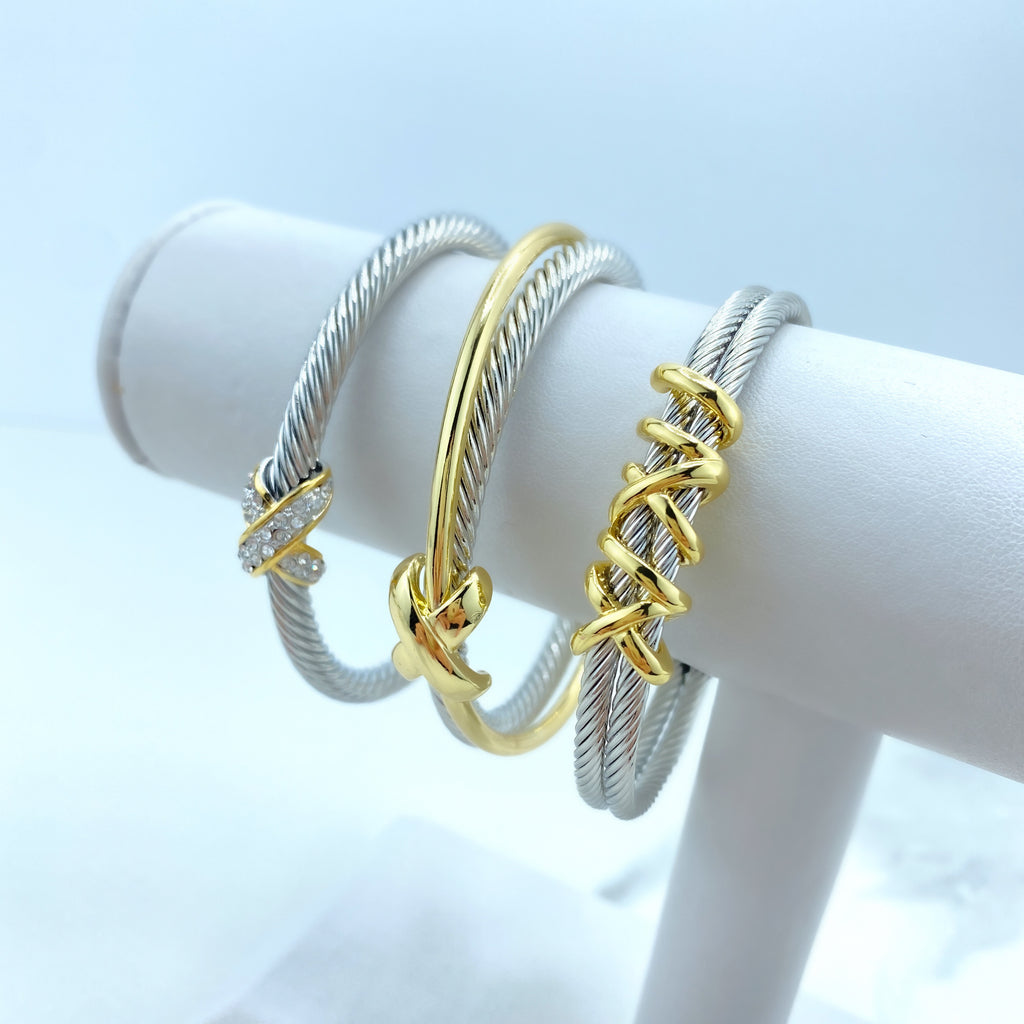 18k Gold Filled & Silver Filled Cable Cuff Bracelets,Gold Knot Cuff,CZ Knot Cuff or Gold Line Knot Cuff