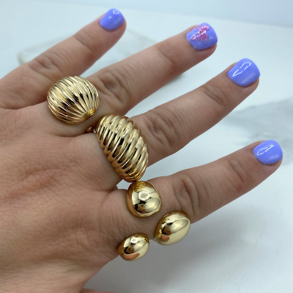 18k Gold Filled Line Patterned Dome Ring, Croissant Dome Ring, Vintage Dome Ring, Adjustable Ring