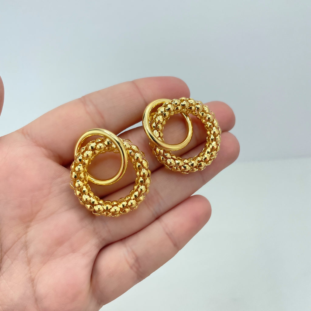 18k Gold Filled Double Spiral Drop Earrings, Knot Textured Stud Earrings