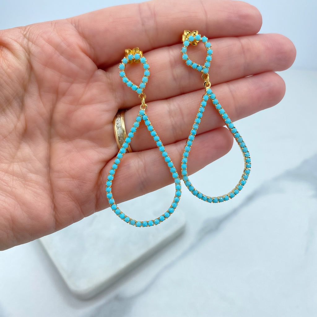 18k Gold Filled Turquoise Teardrop Dangle Earrings, Double Drop Earrings