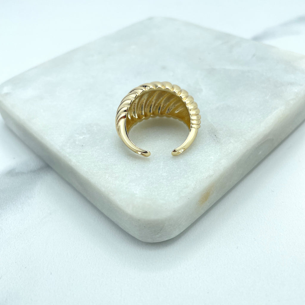 18k Gold Filled Line Patterned Dome Ring, Croissant Dome Ring, Vintage Dome Ring