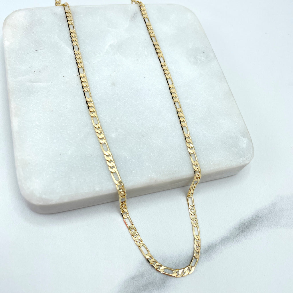 18k Gold Filled 3mm Figaro Chain, 16 Inches + 2 Extender or 18 Inches Long (no Extender)