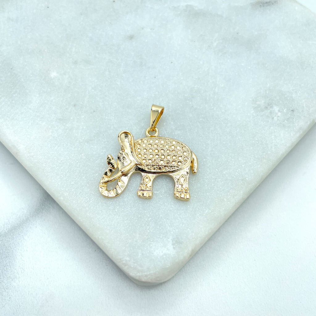 18k Gold Filled Textured Indian Elephant Charm, Elephant Pendant