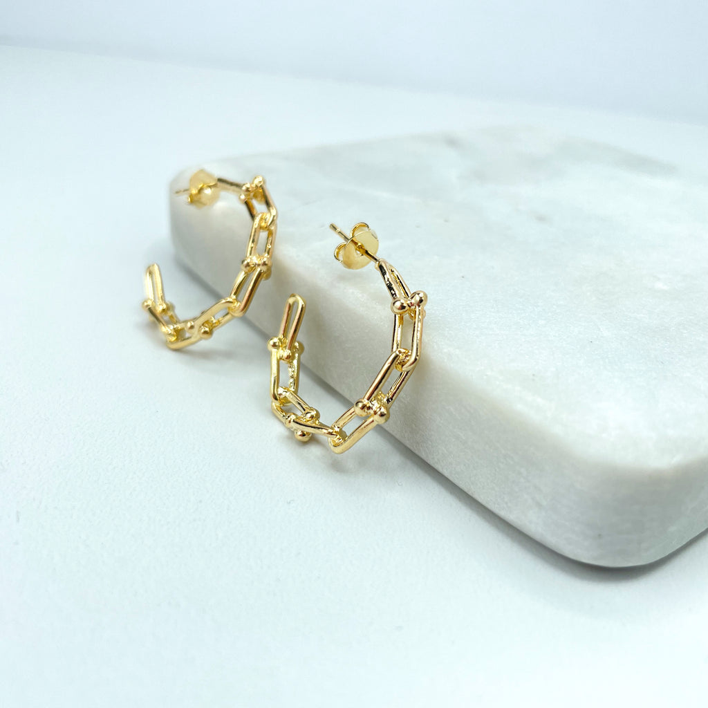 18k Gold Filled 22mm Paperclip Link Hoop Earrings, Cutout C-Hoops Earrings