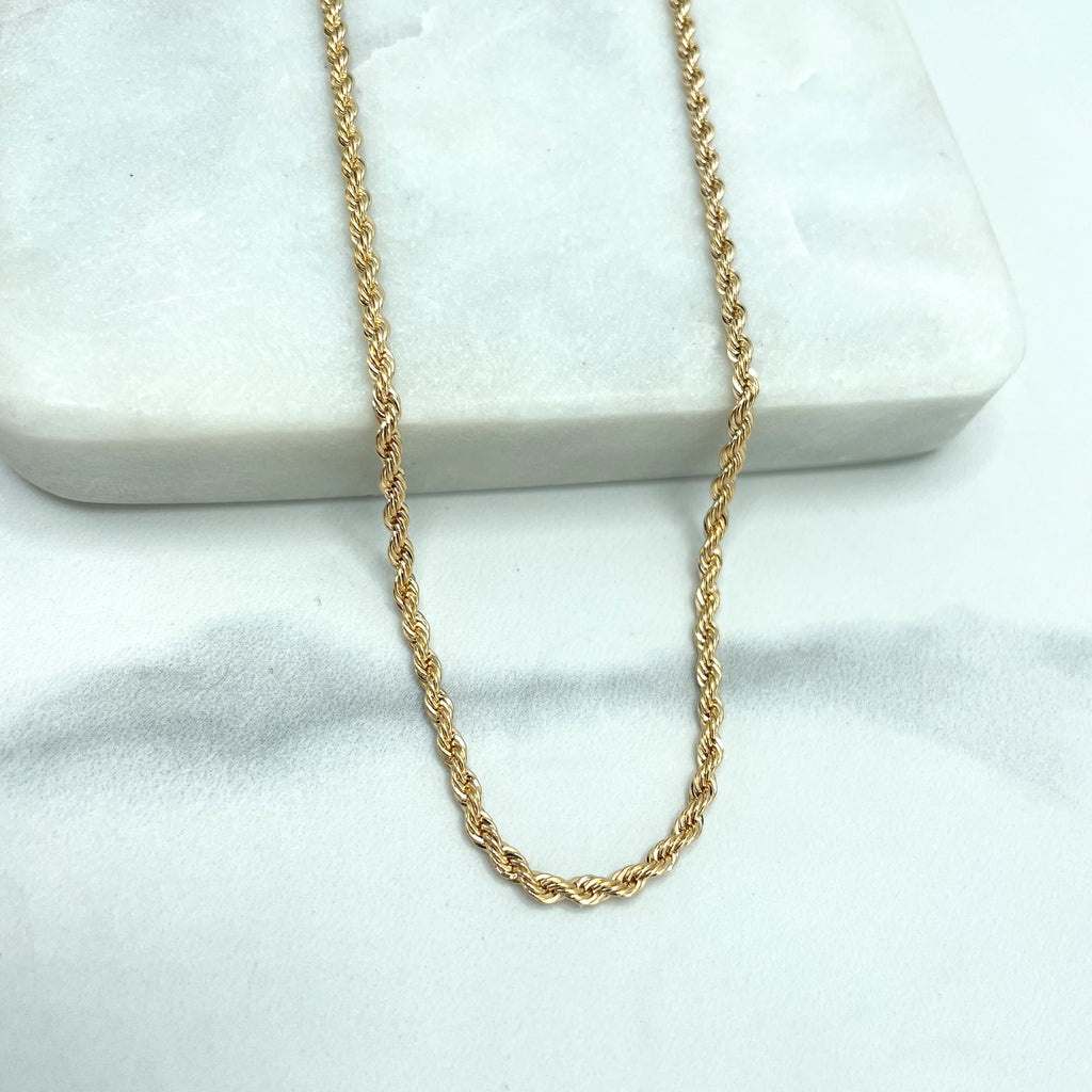 18k Gold Filled 2mm Rope Link Chain, Link Dainty Chain, Available in 18 Inches or 24 Inches