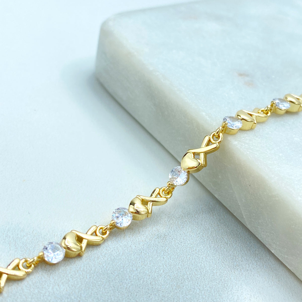 18k Gold Filled XOXO Style with Linked Cubic Zirconia Bracelet