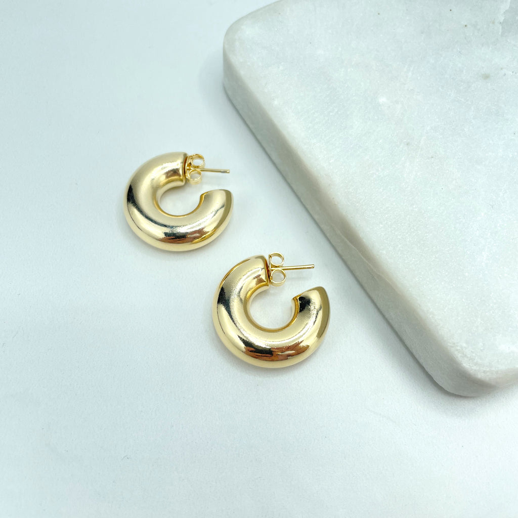 18k Gold Filled Bubble Hoop Earrings, 25mm Tubular C-Hoop Earrings, 8mm Thickness