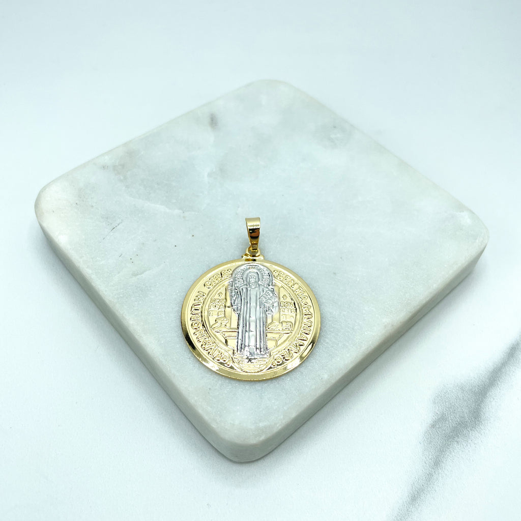 18k Gold Filled Two Tone San Benito Coin, 2 Sided Round Pendant Charms