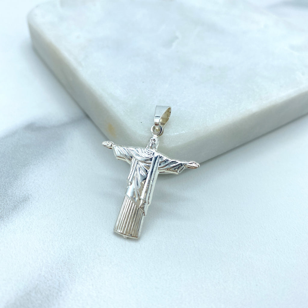 Silver Filled Cross with Shroud Pendant OR Christ Redeemer Statue Jesus Pendant