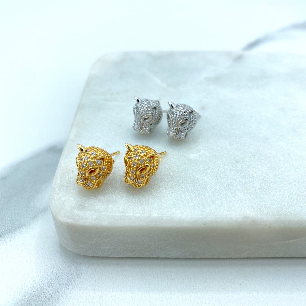 18k Gold Filled or Silver Filled Micro Pave CZ Panther Head Shape Stud Earrings