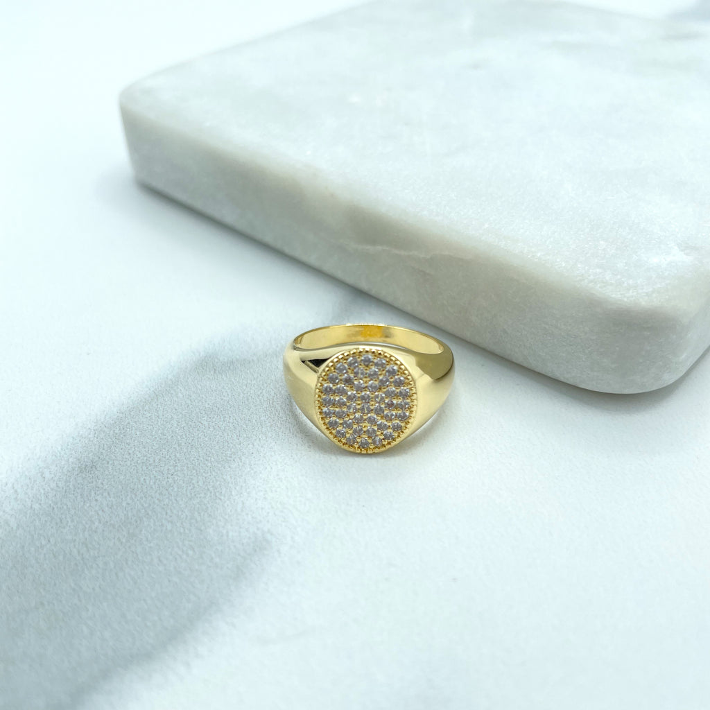18k Gold Filled Micro Cubic Zirconia Signet Ring, Pave Signet Unisex Ring