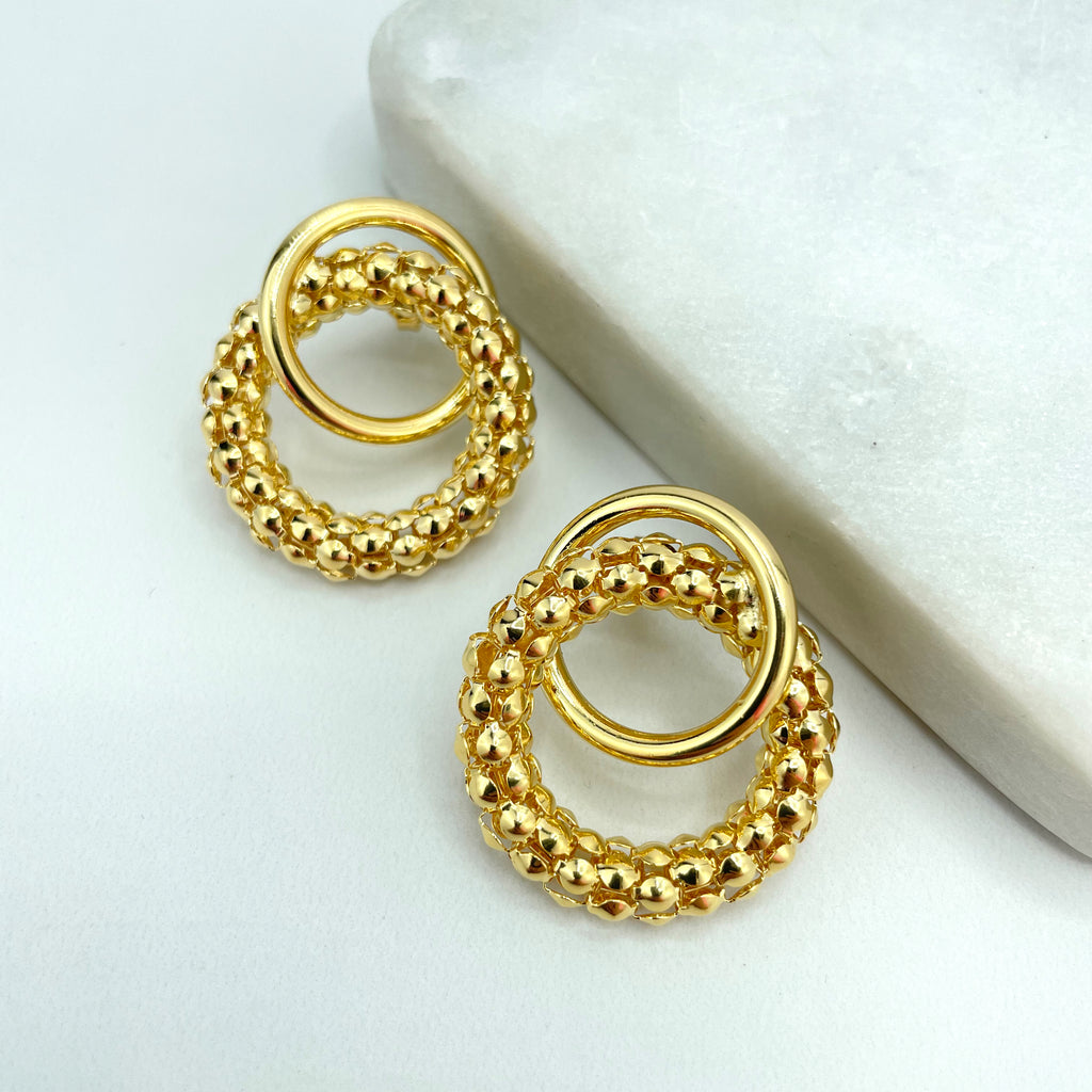18k Gold Filled Double Spiral Drop Earrings, Knot Textured Stud Earrings