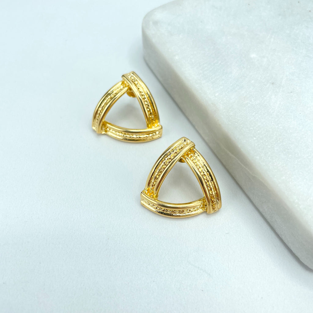 18k Gold Filled Textured Triangle Earrings, Cutout Triangle Shape Stud Earrings