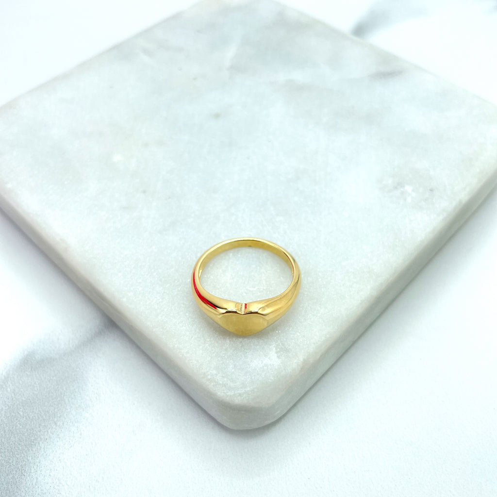 18k Gold Filled Signet Ring with Front Heart Shape, Polished Heart Ring