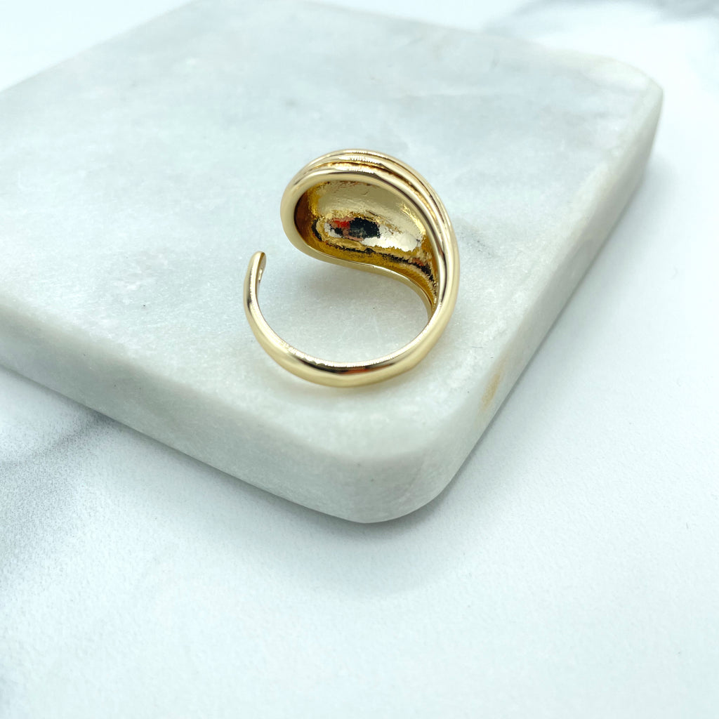 18k Gold Filled Line Patterned Dome Ring, Croissant Dome Ring, Vintage Dome Ring, Adjustable Ring