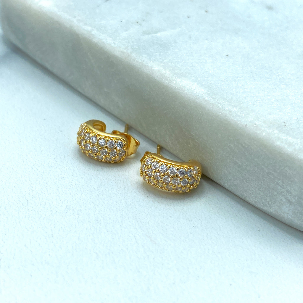 18k Gold Filled Petite C Shape Stud Earrings featuring Clear Micro CZ, Classic Earrings