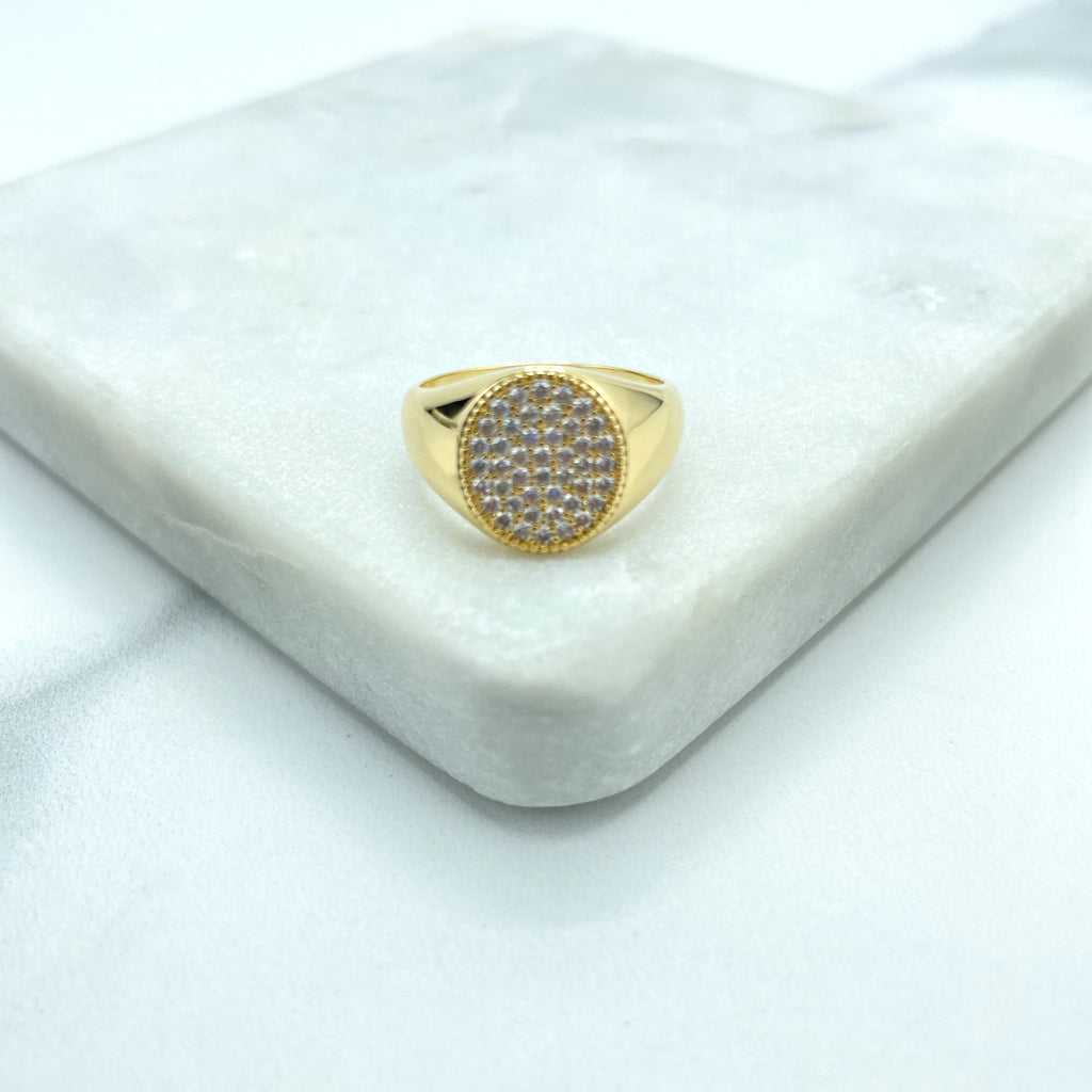18k Gold Filled Micro Cubic Zirconia Signet Ring, Pave Signet Unisex Ring