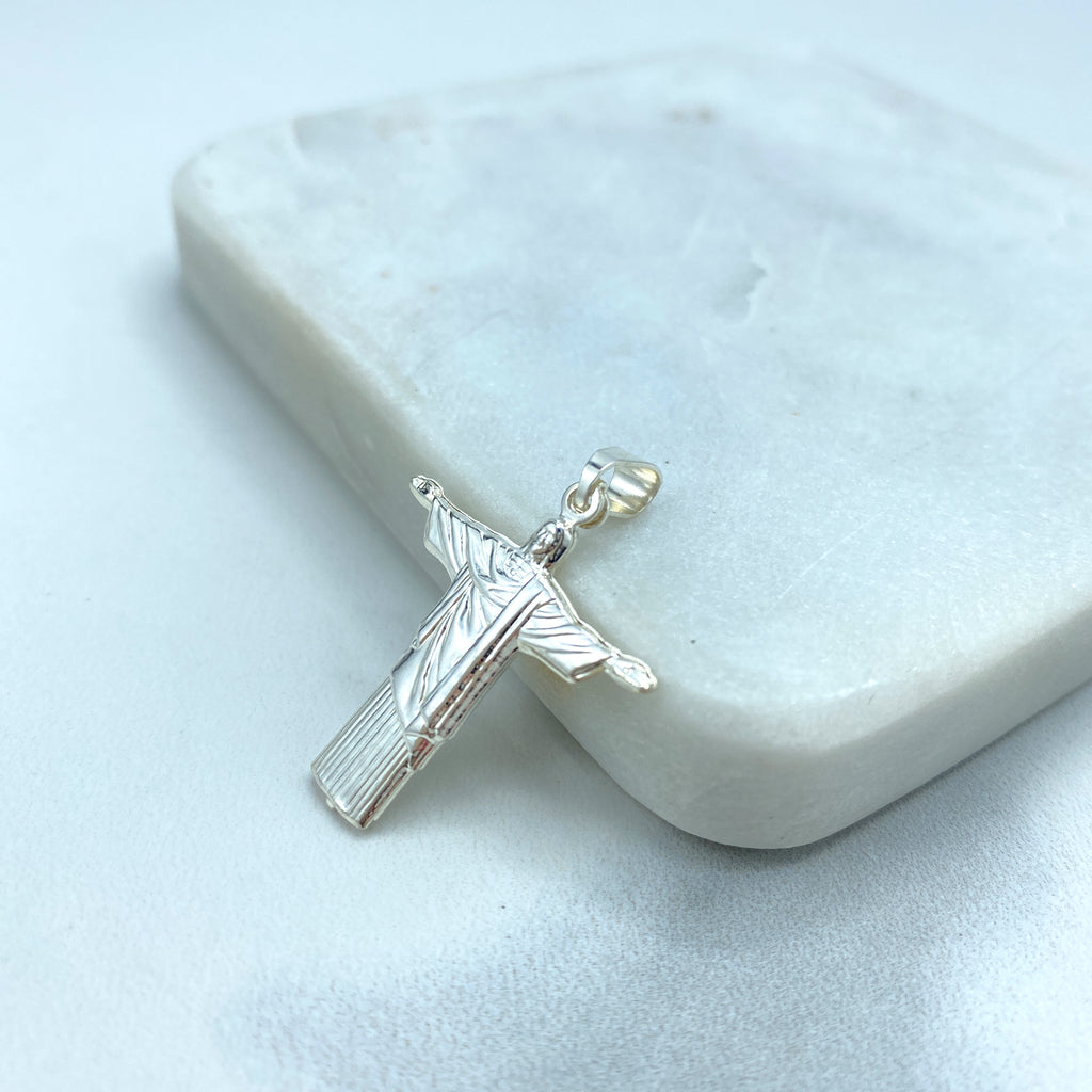 Silver Filled Cross with Shroud Pendant OR Christ Redeemer Statue Jesus Pendant