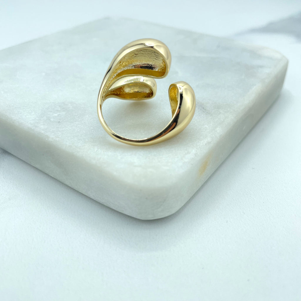 18k Gold Filled Teardrop Open Cuff Ring,Chunky Vintage Drop Shape Ring