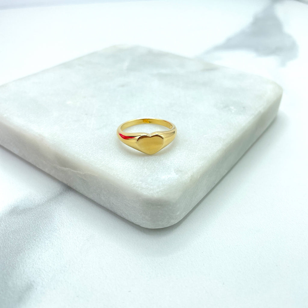 18k Gold Filled Signet Ring with Front Heart Shape, Polished Heart Ring