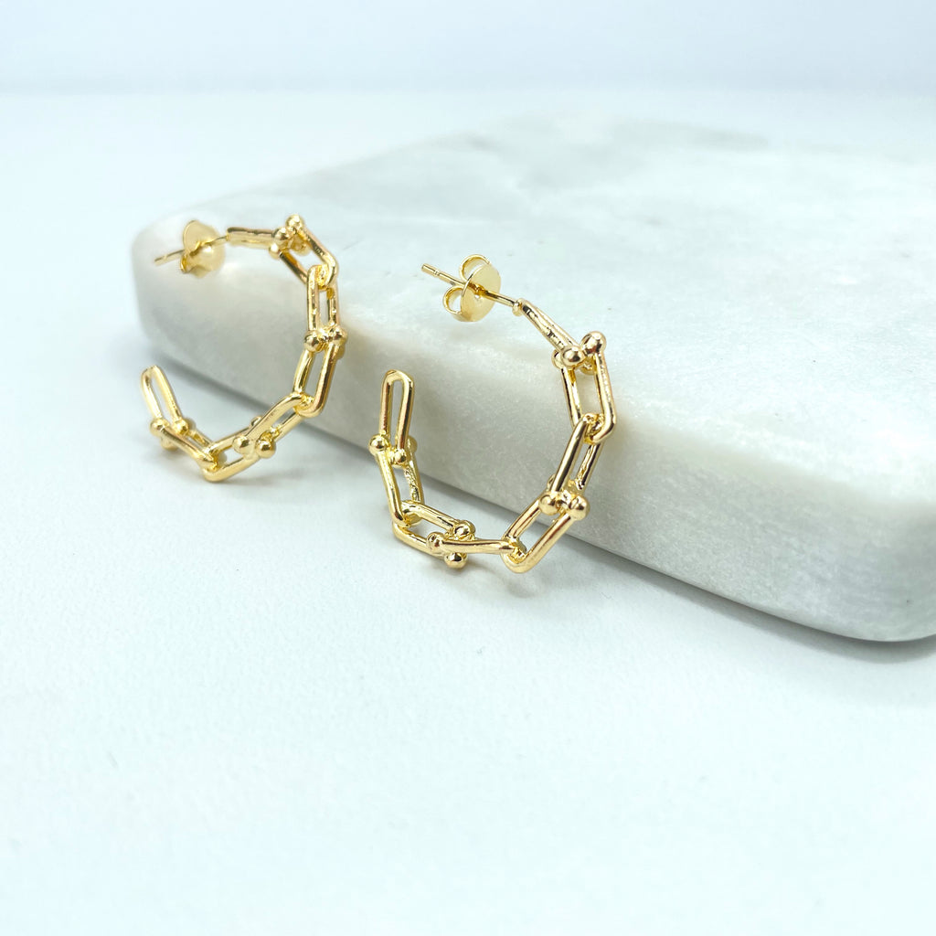 18k Gold Filled 22mm Paperclip Link Hoop Earrings, Cutout C-Hoops Earrings