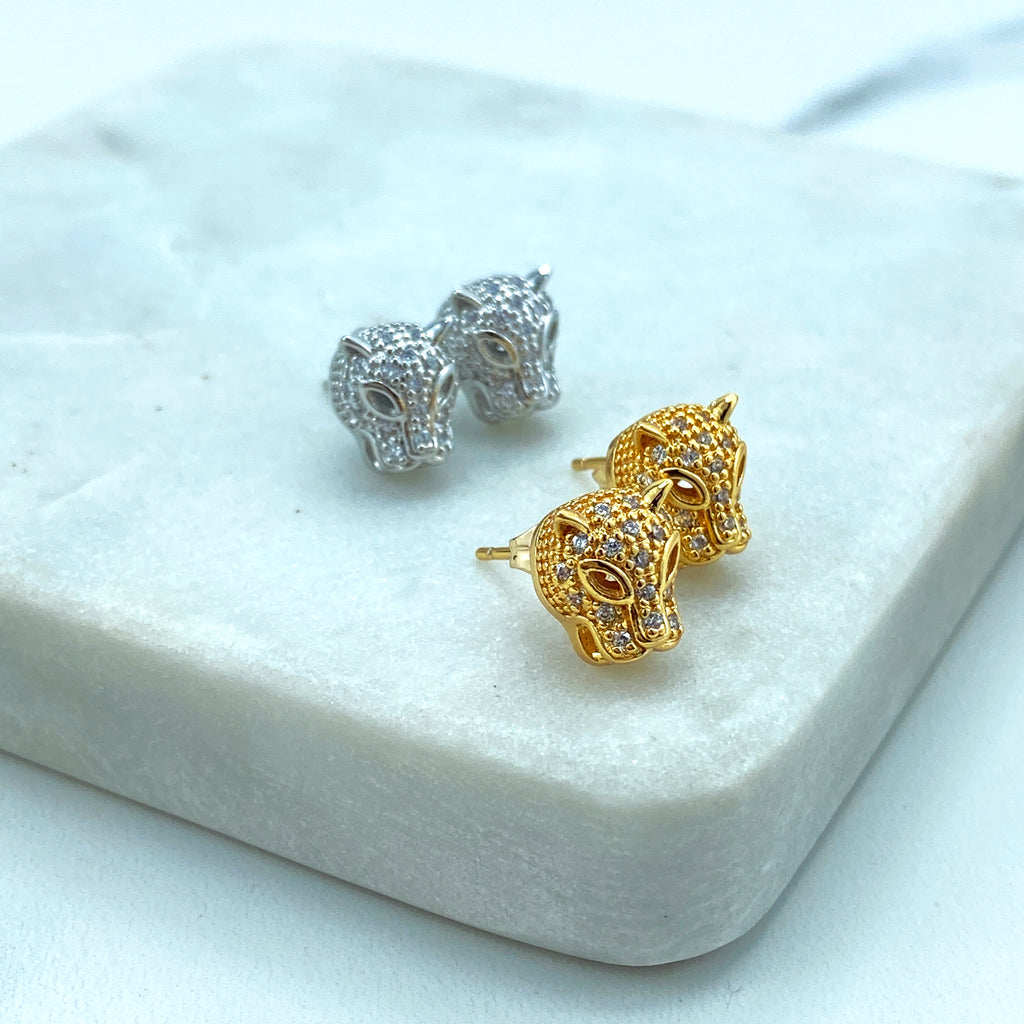 18k Gold Filled or Silver Filled Micro Pave CZ Panther Head Shape Stud Earrings
