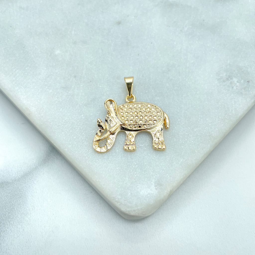 18k Gold Filled Textured Indian Elephant Charm, Elephant Pendant
