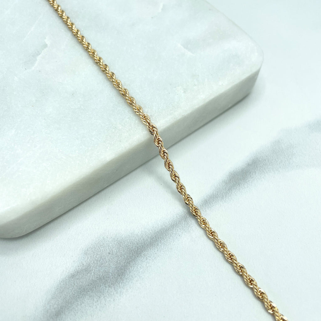 18k Gold Filled 2mm Rope Link Chain, Link Dainty Chain, Available in 18 Inches or 24 Inches