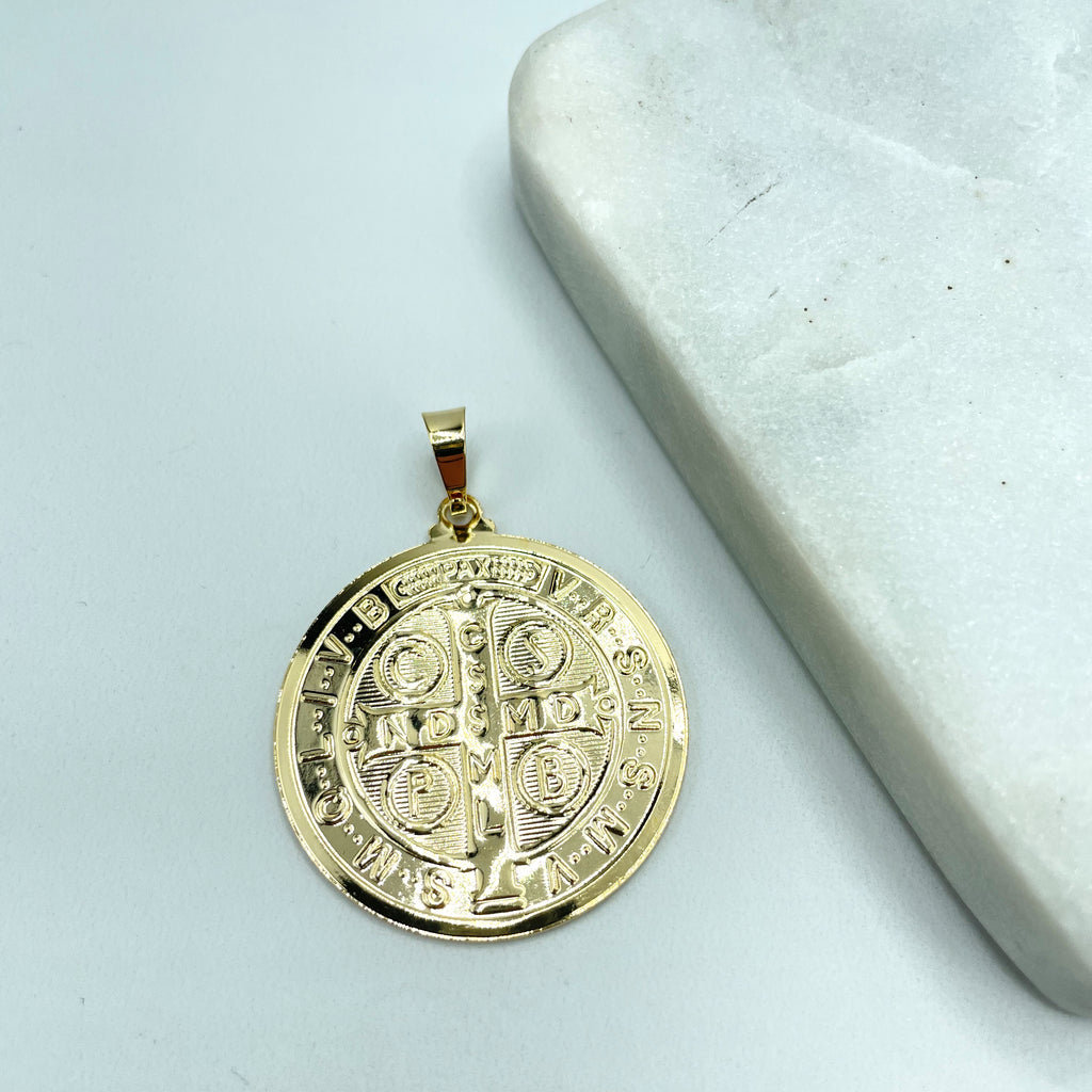 18k Gold Filled Two Tone San Benito Coin, 2 Sided Round Pendant Charms