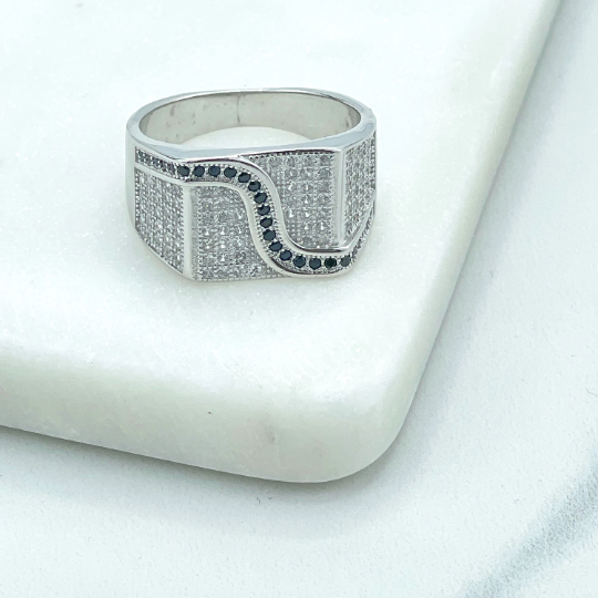 925 Sterling Silver, Shape Black Line Micro CZ Rings, Wholesale