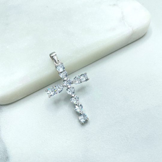 925 Sterling Silver Clear CZ Cross Shape Pendant Charm, Wholesale