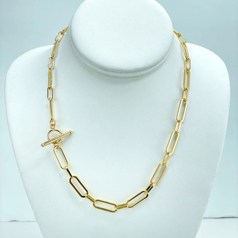 18K Real Gold Paper Clip Chain high quality 16”