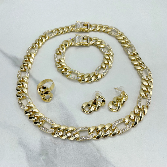 18kGold Filled Figaro Chain with CZ SET Double Safety Lock