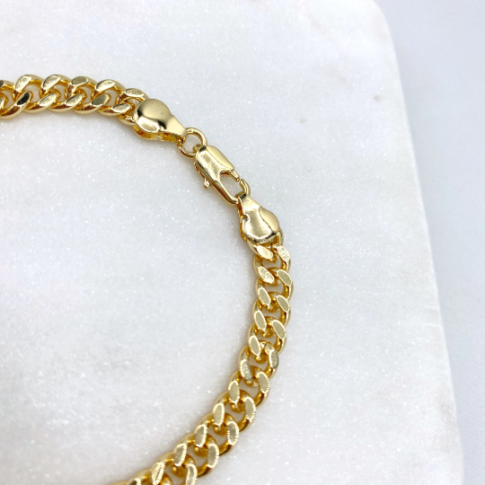 18K Gold Layered Curb Link Chain Style Hoop Earrings