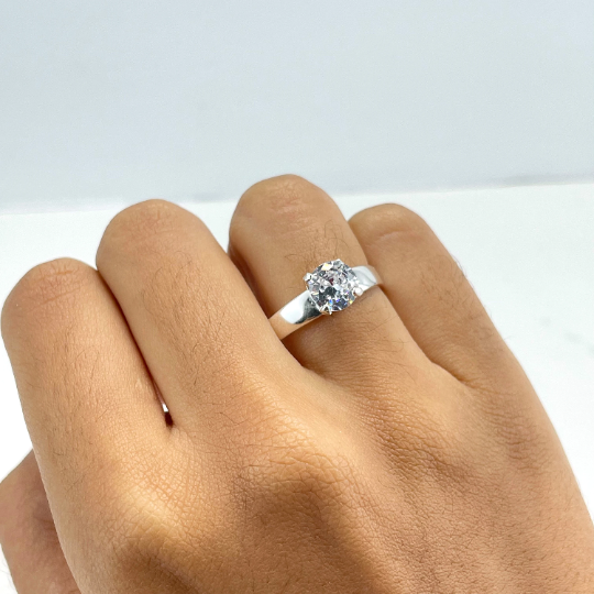 925 Sterling Silver Clear White Cubic Zirconia Solitaire Ring