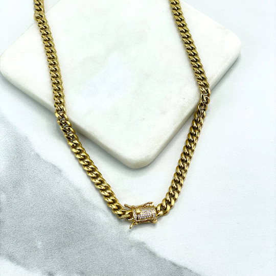 14k Gold Filled Miami Cuban Link 6mm Unisex Chain Micro Pave CZ Double Safe Box Lock Clasp