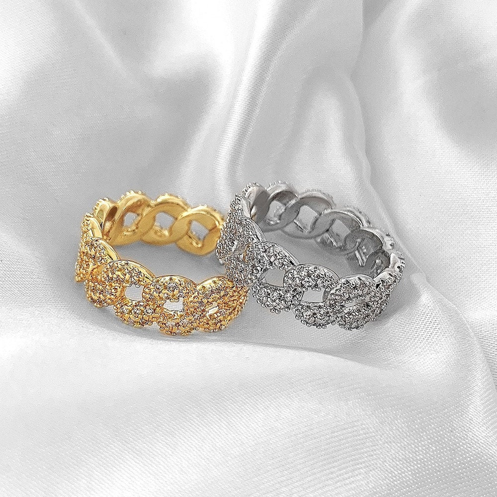 18k Gold Filled or Silver Filled Micro CZ Linked Chain Ring