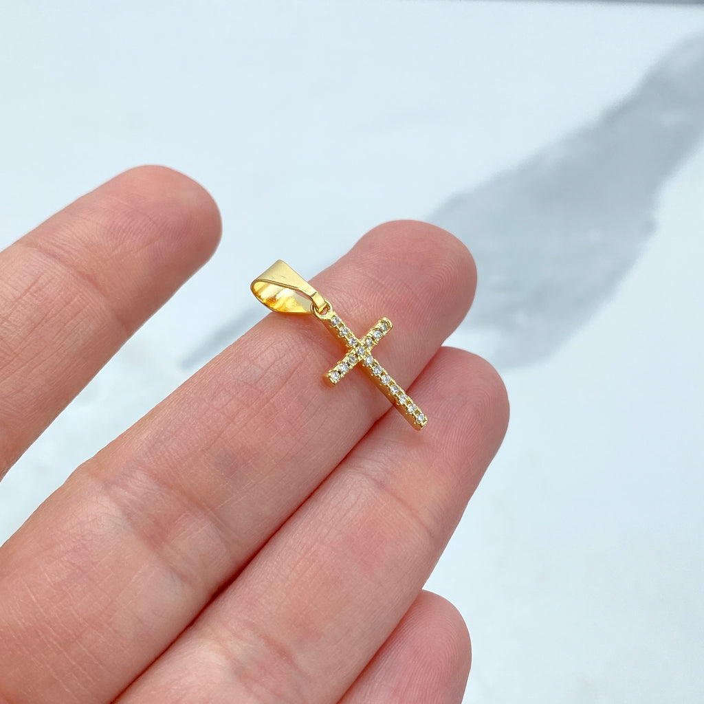 18k Gold Filled Petite Cross Charm featuring Pave Micro Cubic Zirconia, Religious Diy Charm