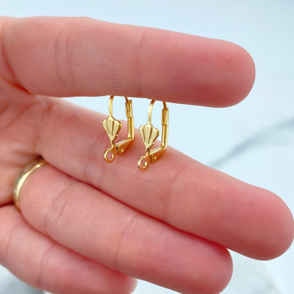 18k Gold Filled Leverback Shell Earrings, French Hook Ear Wire with Open Loop, Lever Back Hook Clasps