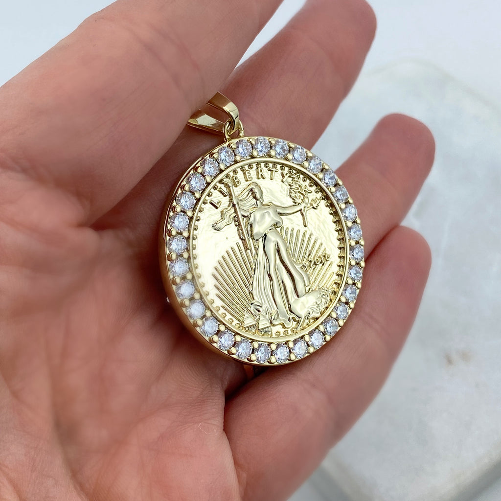 18k Gold Filled Lady Liberty Coin Pendant