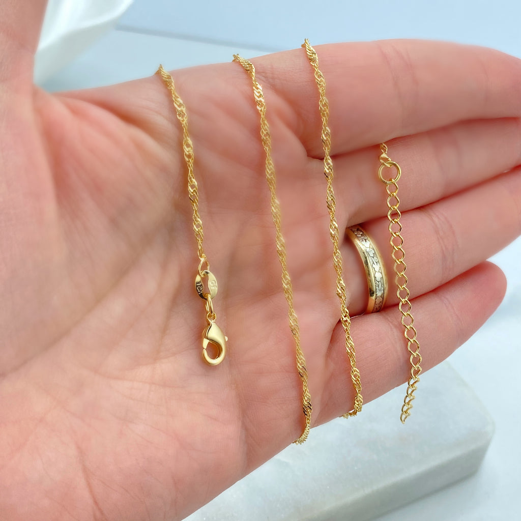 18k Gold Filled Singapore Chain, 18 Inches with Extender, Singapore Chain with 1mm Thickness, Singapore DIY Chain, Wholesale Jewelry