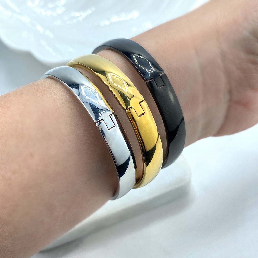 Stainless Steel Silver, Gold or Black Round Cuff Bangle Bracelet, Open Bangles Bracelet, DIY Bangle Gift, Unisex Bracelet