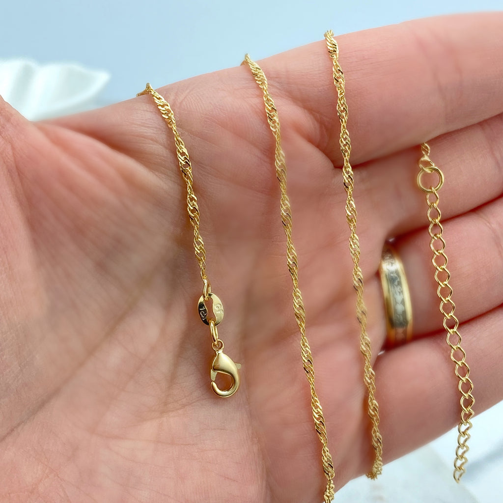 18k Gold Filled Singapore Chain, 18 Inches with Extender, Singapore Chain with 1mm Thickness, Singapore DIY Chain, Wholesale Jewelry