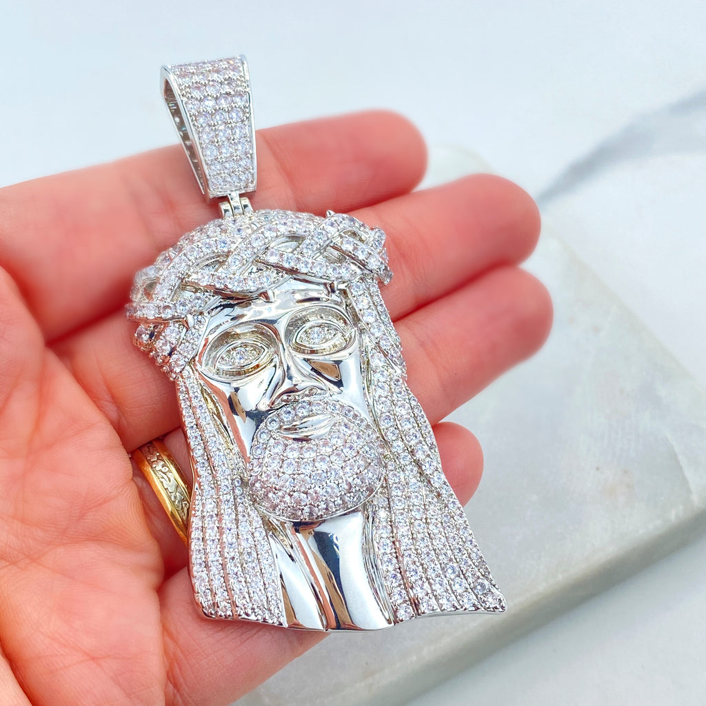 18K Gold Filled or Silver Filled, Jesus Christ Pendant, Jesus Face with Micro Pave Zirconia, Iced Hip Hop Jesus Pendant