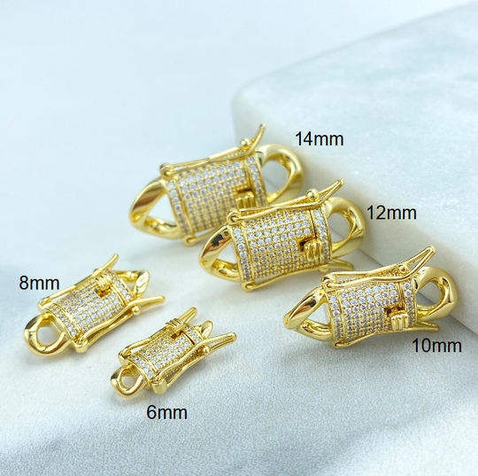 18k Gold Filled Double Safe Box Lock Clasp Featuring Micro Pave Cubic Zirconia, Miami Cuban Link Replacement Iced Clasp