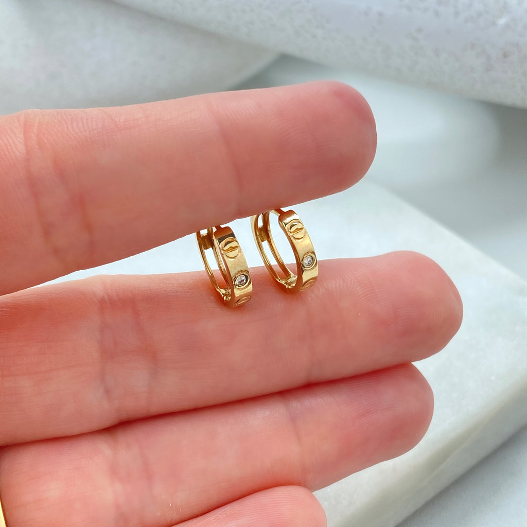 14k Solid Gold Huggie Earrings featuring CZ, 14k Solid Yellow Gold Classic CZ Huggie Earrings