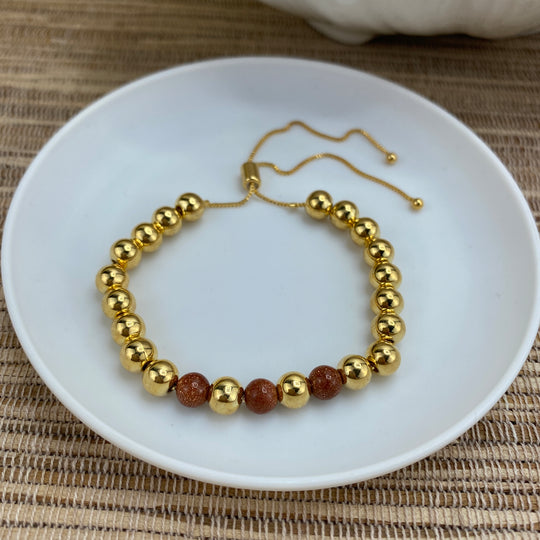 18k Gold Filled 6mm Gold Balls & Venturina Balls Beaded Adjustable Bracelet