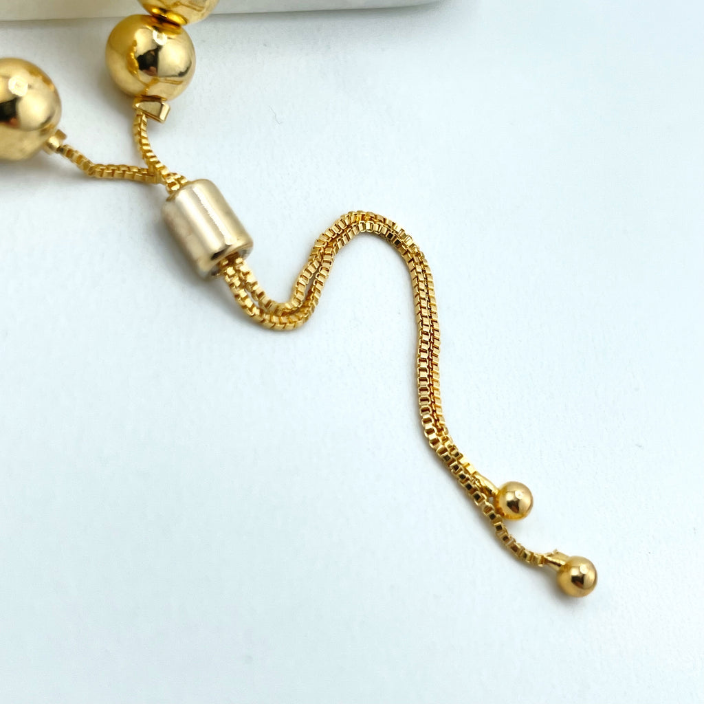 18k Gold Filled 6mm Gold Balls & Venturina Balls Beaded Adjustable Bracelet
