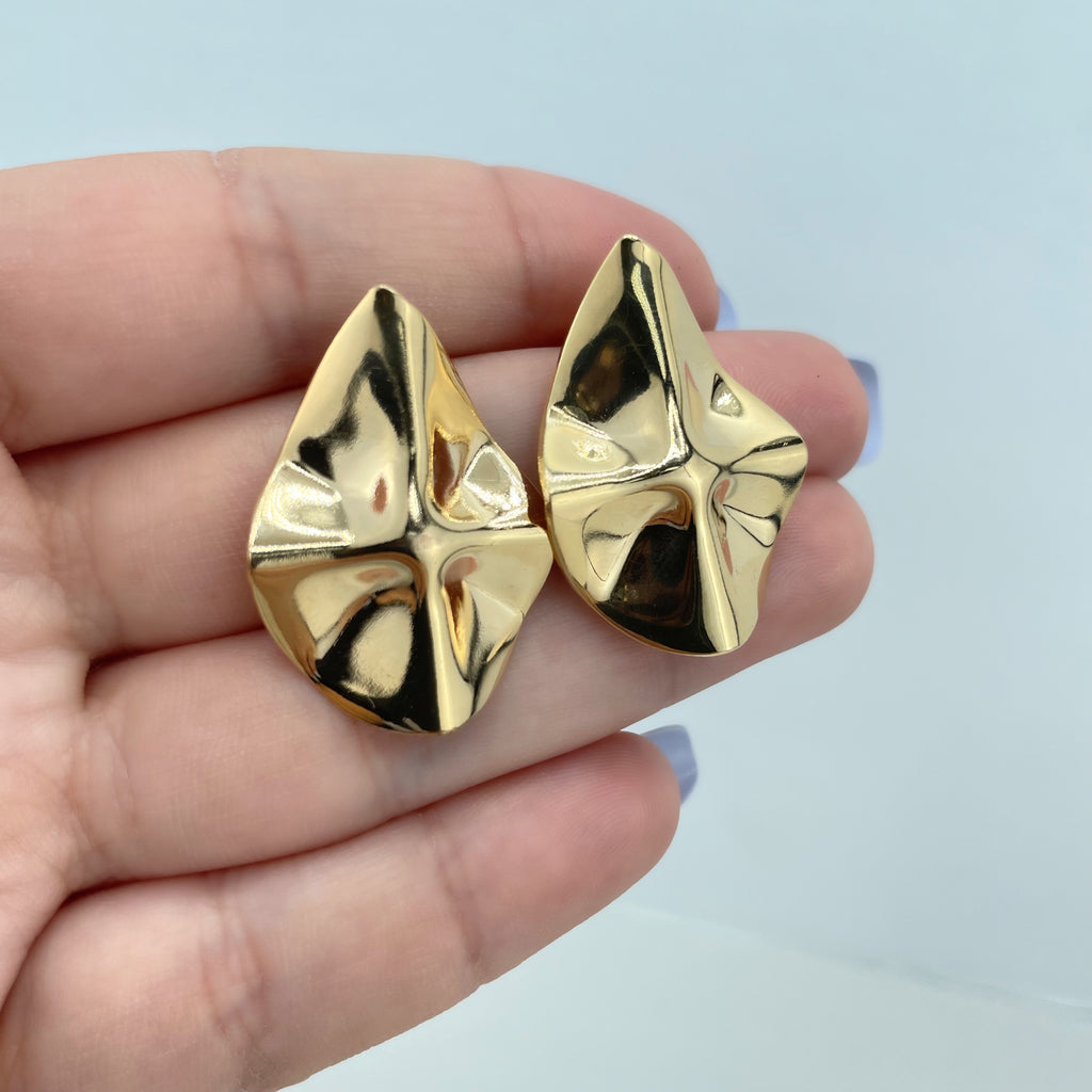 18k Gold Filled Triangle Double Hammered Coin Disc Stud Earrings, Geometric Earrings