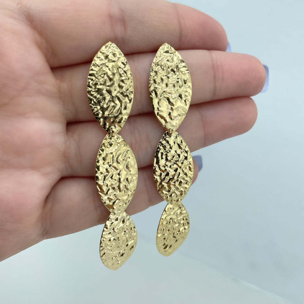 18k Gold Filled Dangle & Drop Oval Hammered Disc Stud Earrings